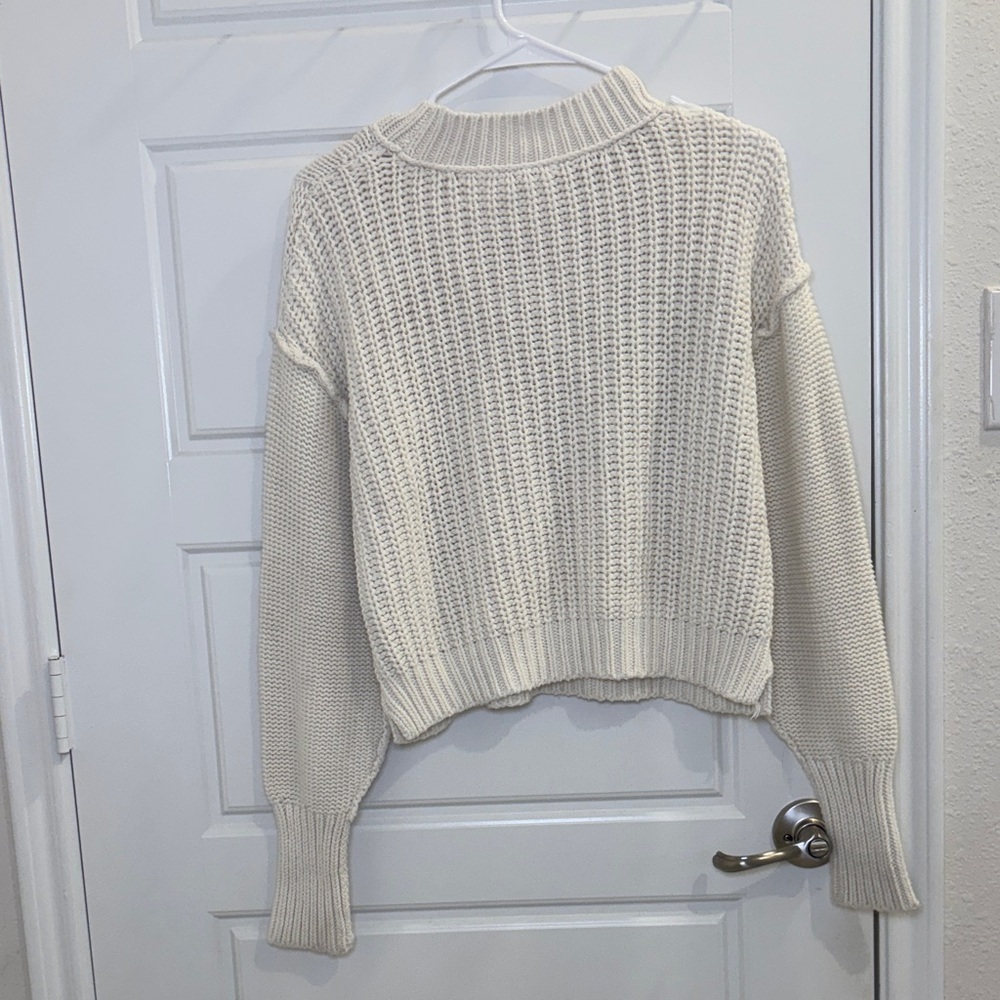 Free People Cream Knit Sweater Cropped Chunky Cotton Blend Boho Cozy Small - Picture 3 of 4